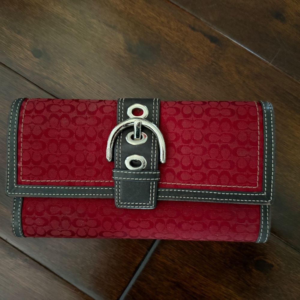 Coach red and brown checkbook wallet